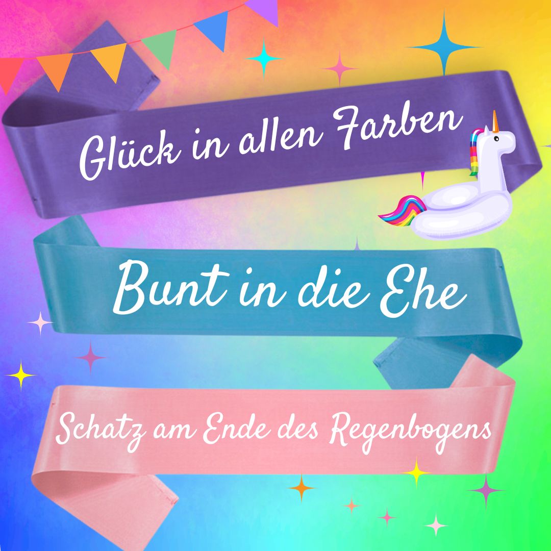 Sprüche für JGA-Schärpen zur Rainbow-Party