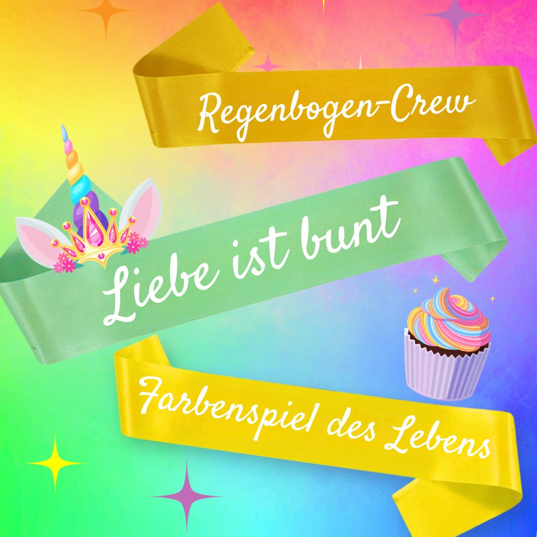 Sprüche für JGA-Schärpen zur Rainbow-Party