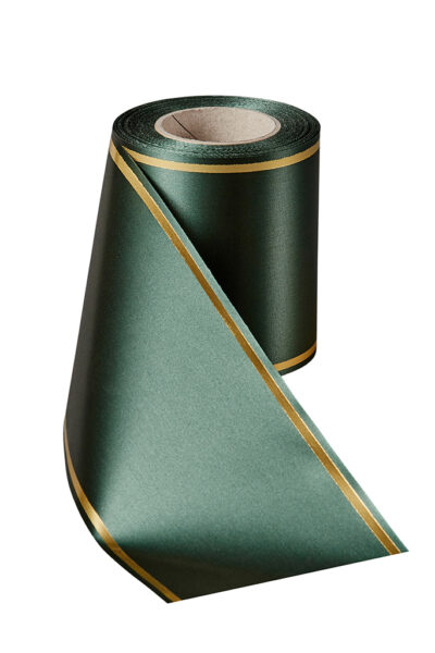 Super Satin Band in Flaschengrün mit Goldrand