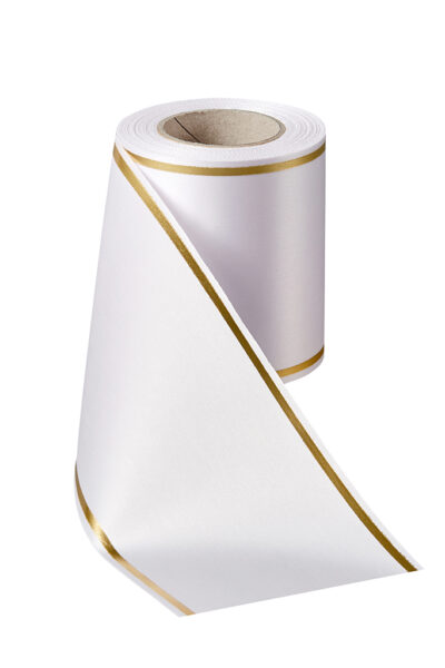 Super Satin Band in Weiß mit Goldrand